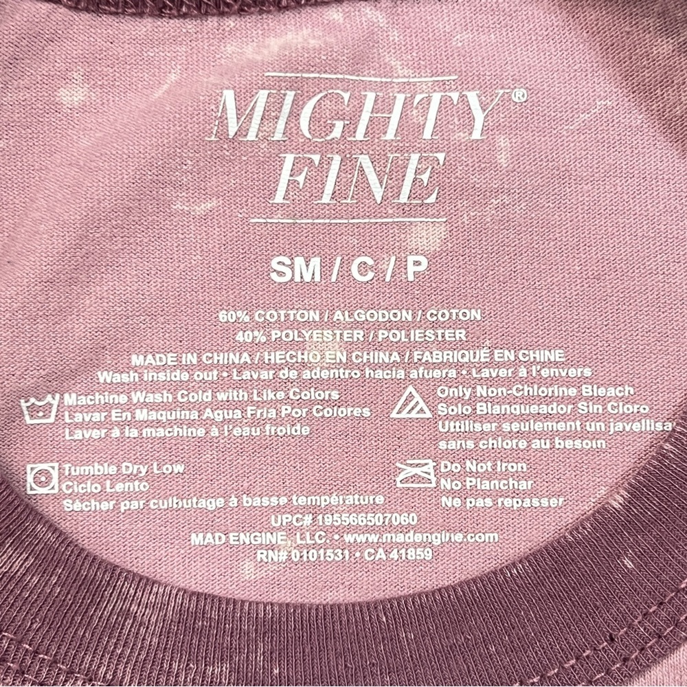 5/$25 ⭐️ Mighty Fine Good Natured Tee SMALL Purple Floral Cropped T-Shirt Bleach - Picture 5 of 5